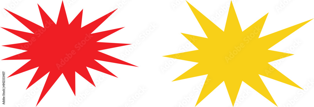 Starburst icon set in two shapes and colors isolated on white background . Bursting icon vector Starburst icon set in two shapes and colors isolated on white background . Bursting icon vector