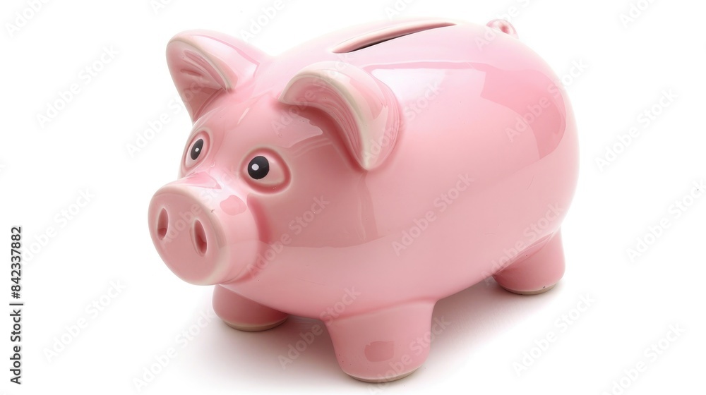 Pink piggy bank on white background symbolizing financial saving investment and security Pink piggy bank on white background symbolizing financial saving investment and security