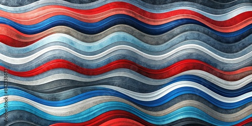 A colorful wave pattern with red, blue, and white stripes