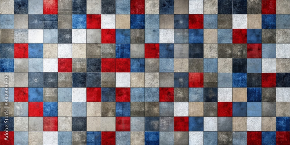 Fototapeta premium A wall made of red, white and blue tiles