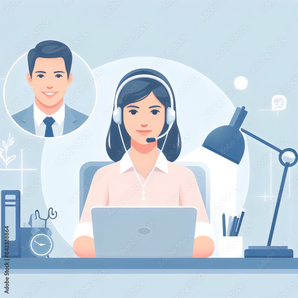 a professional and organized setting featuring a female customer service representative at her desk a professional and organized setting featuring a female customer service representative at her desk