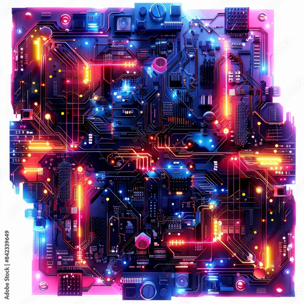 Obraz premium computer circuit board with many colorful lights