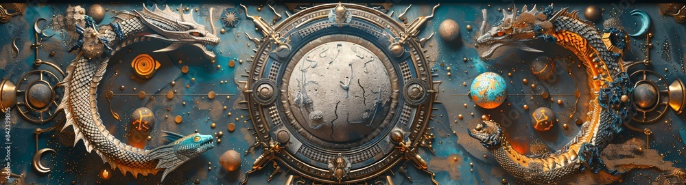 Obraz premium Zodiac signs in a vintage illustration with a blank space for editorial text