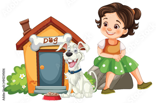 A girl sitting beside a happy dog