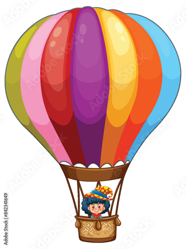 Clown in a vibrant hot air balloon