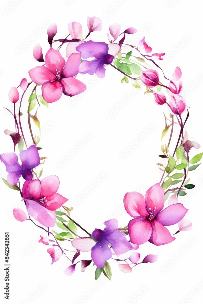 bougainvillea themed frame or border for photos . featuring bright pink and purple flowers. watercolor illustration, white color background. bougainvillea themed frame or border for photos . featuring bright pink and purple flowers. watercolor illustration, white color background.
