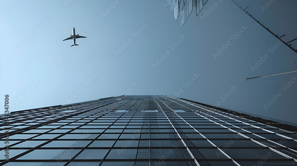 Obraz premium plane flies over the building