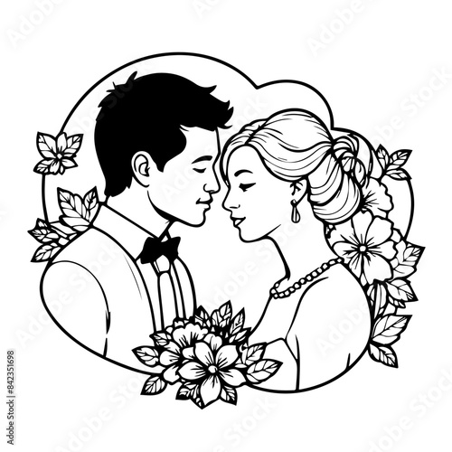 wedding couple vector black silhouette design for logos