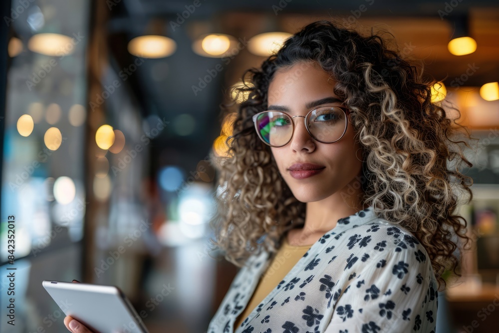 Different businesswomen use tablets in modern offices. A business person uses a laptop to create target audience ICONS Different businesswomen use tablets in modern offices. A business person uses a laptop to create target audience ICONS