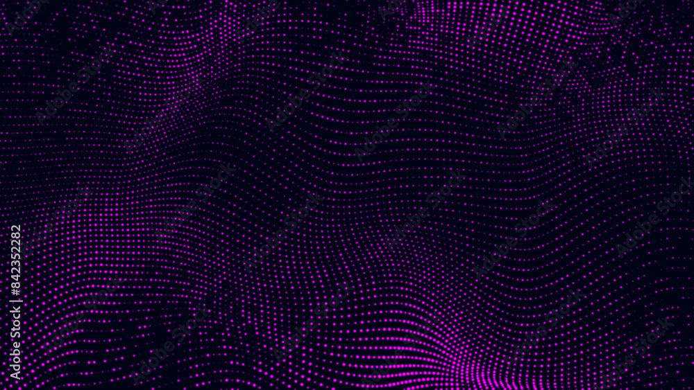abstract purple dot wave technology background. Digital dynamic wave of particles. Abstract technology has a grunge background. Big data visualization