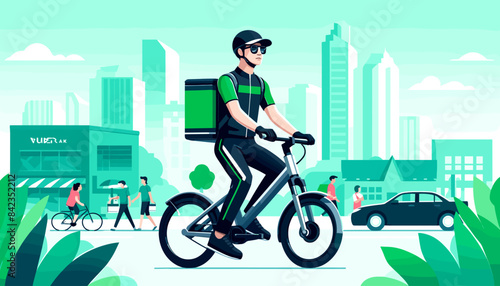 Concept of the image of a Uber Eats delivery man .
Vector illustration.