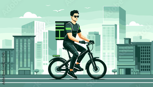 Concept of the image of a Uber Eats delivery man .
Vector illustration.
