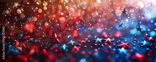 Abstract red, white, and blue starburst background. photo