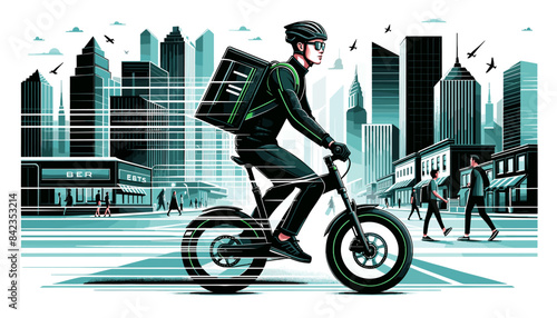 Concept of the image of a Uber Eats delivery man .
Vector illustration.