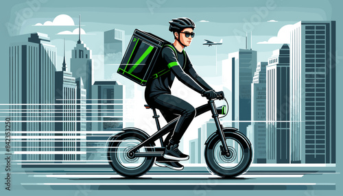 Concept of the image of a Uber Eats delivery man .
Vector illustration.