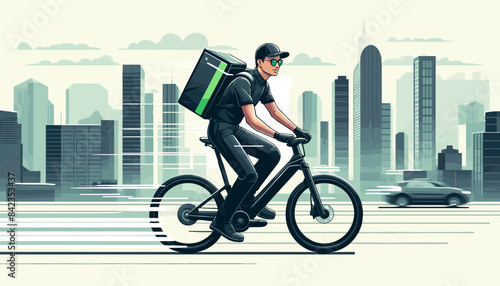 Concept of the image of a Uber Eats delivery man .
Vector illustration.