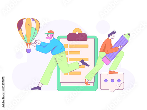 Invite friends to conduct questionnaire flat vector concept operation hand drawn illustration
