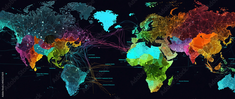 Undersea cable network map visualizing global internet traffic flows ...