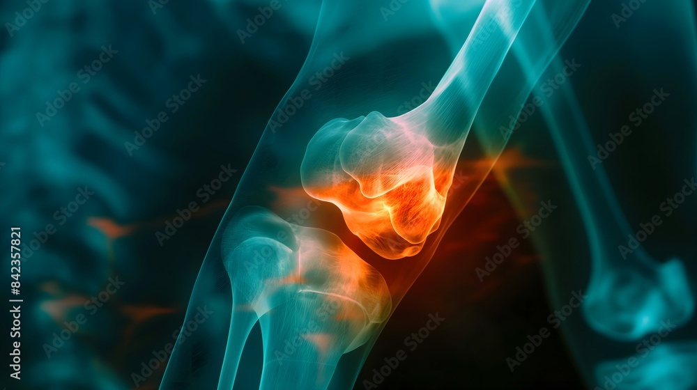 4. Within the realm of diagnostic radiology, an X-ray image offers a window into the compromised integrity of an inflamed and arthritic human knee joint, illustrating the toll of chronic inflammation 4. Within the realm of diagnostic radiology, an X-ray image offers a window into the compromised integrity of an inflamed and arthritic human knee joint, illustrating the toll of chronic inflammation