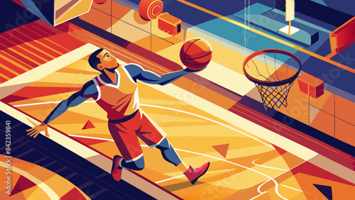 Dynamic Basketball Player Scoring a Beautiful Layup in a Vibrant Court