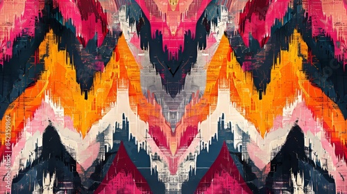 Dynamic zigzag patterns with rippled effects, inspired by Bohemian art, seamlessly blending modern trends with traditional motifs