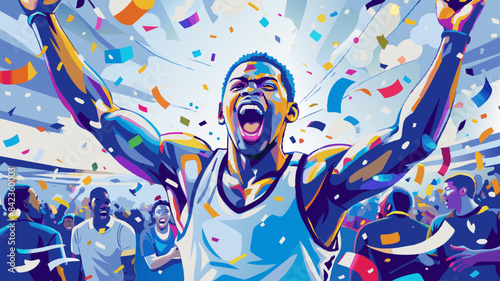 Exuberant Sports Victory Celebration with Confetti