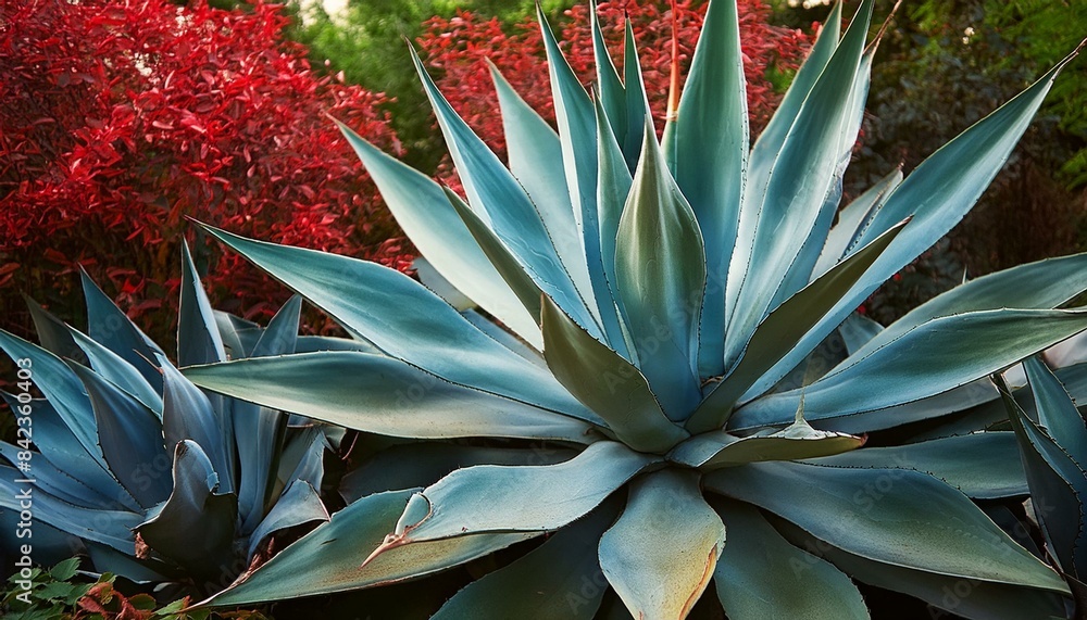 Fototapeta premium Closeup of Agave attenuata plant with lush delicate and bold tropical foliage. Concept Closeup Photography, Agave Attenuata, Tropical Foliage, Lush Plants, Botanical Details