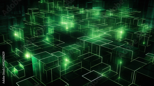 a green glowing cubes photo