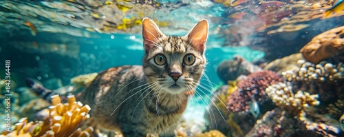 Curious Tabby Cat Paddling ...