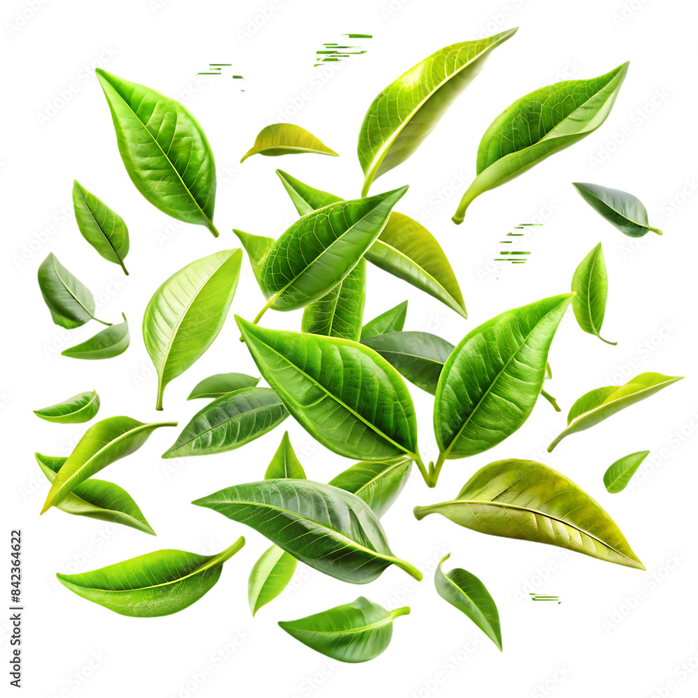 fresh green tea leaves falling transparent background fresh green tea leaves falling transparent background