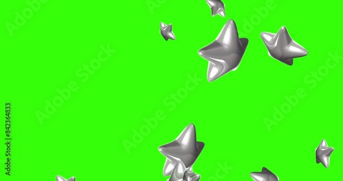 Animated  inflated 3d Silver Stars floating on Green Screen Background for festival event and birthday decoration