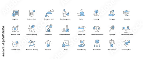 Personal Finance Icons. Financial Fitness Icons: Mastering Your Money with Simple Symbols. Editable Stroke Icons.