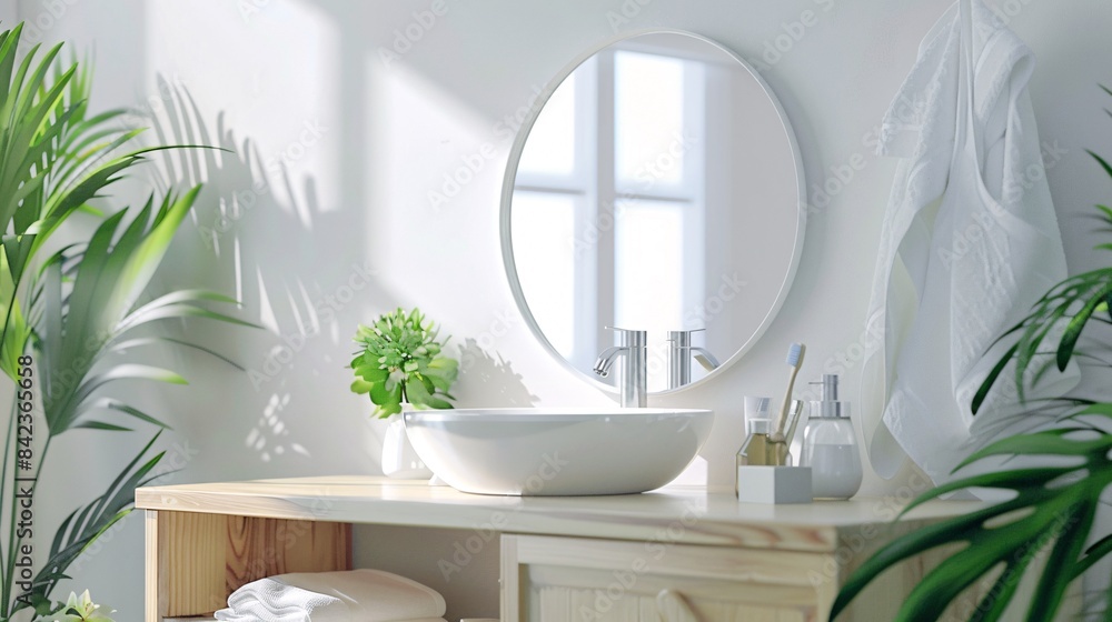 A spotless white bathroom mirror with no smudges or streaks, Generative AI A spotless white bathroom mirror with no smudges or streaks, Generative AI