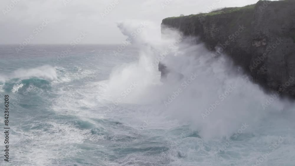 Aerial Massive Waves Crashing Against Cliffs - Hinnamnor Aerial Massive Waves Crashing Against Cliffs - Hinnamnor