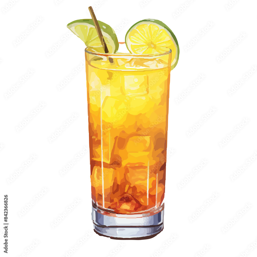 Vibrant Watercolor Cocktail with lime in a rocks glass Illustration in ...
