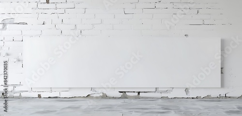 Extra-long white paper mockup on a painted white brick wall, ideal for clean and simple corporate messages. photo