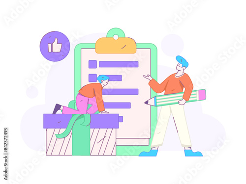 Invite friends to conduct questionnaire flat vector concept operation hand drawn illustration
