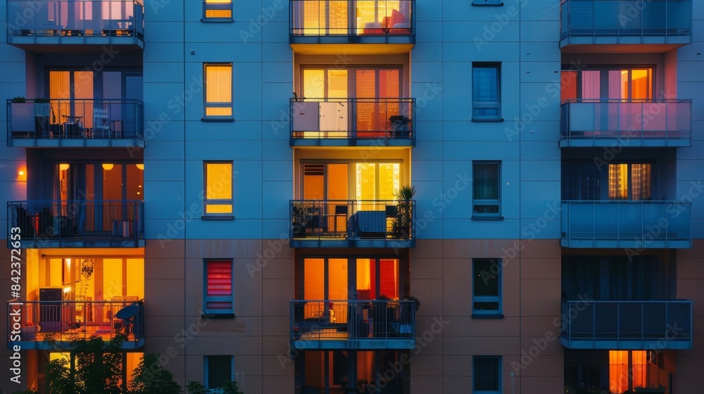 City apartment complex at dusk