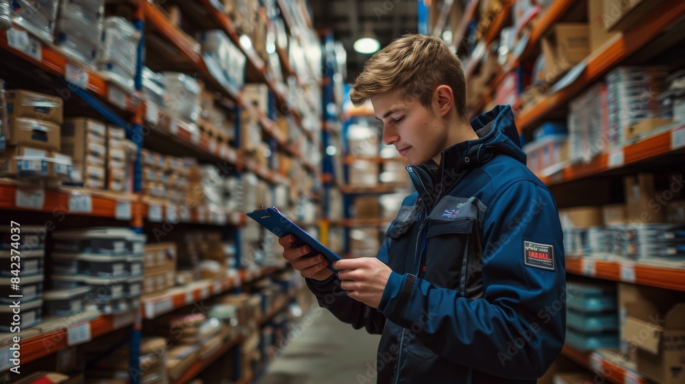 Warehouse Worker Managing Inventory in Storage Facility Warehouse Worker Managing Inventory in Storage Facility
