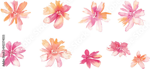 水彩画。水彩タッチの花と草木イラスト。植物のベクターイラスト。華やかな花の装飾イラスト。Watercolor painting. Flowers and plants illustration with watercolor touch. Vector illustration of plants. Gorgeous flower decoration illustration.