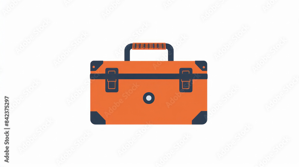A bold orange toolbox icon on a minimalist white background, ideal for incorporating into designs related to construction, maintenance, and DIY projects. A bold orange toolbox icon on a minimalist white background, ideal for incorporating into designs related to construction, maintenance, and DIY projects.