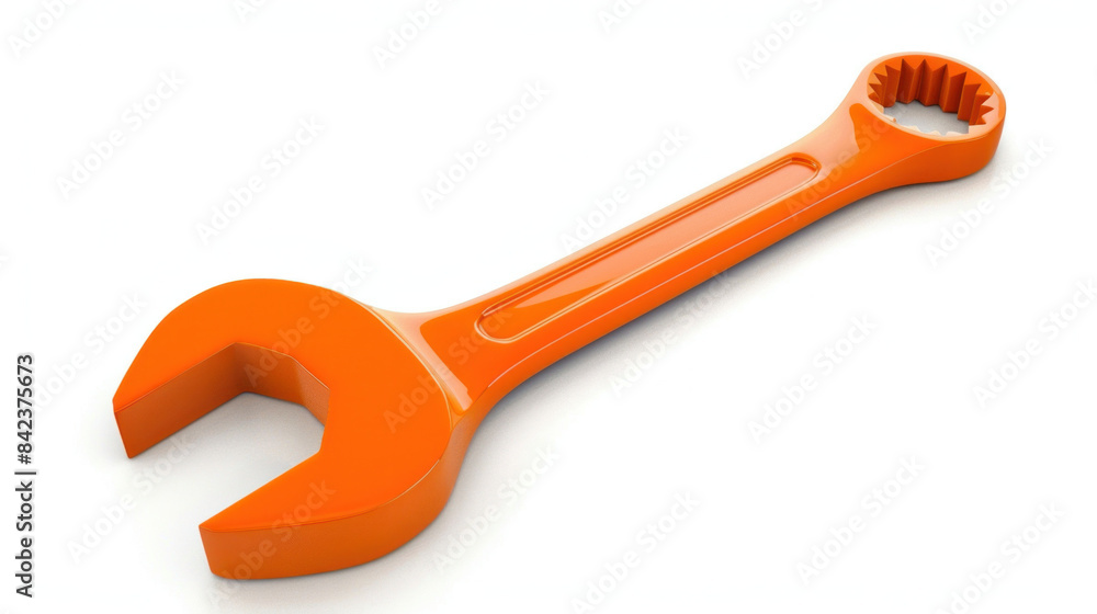 A orange wrench, an iconic tool for mechanical repairs, standing out against a white background, perfect for images and graphics related to mechanics and repairs themes. A orange wrench, an iconic tool for mechanical repairs, standing out against a white background, perfect for images and graphics related to mechanics and repairs themes.