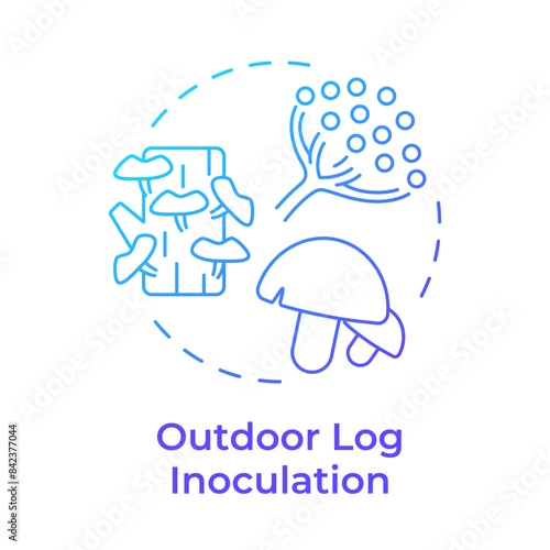 Outdoor log inoculation blue gradient concept icon. Seasonal mushroom farming. Fungiculture. Mushroom cultivation. Round shape line illustration. Abstract idea. Graphic design. Easy to use in article