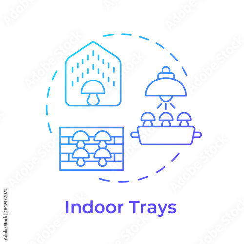 Indoor trays blue gradient concept icon. Mushroom cultivation technique. Indoor farming. Climate control. Round shape line illustration. Abstract idea. Graphic design. Easy to use in article