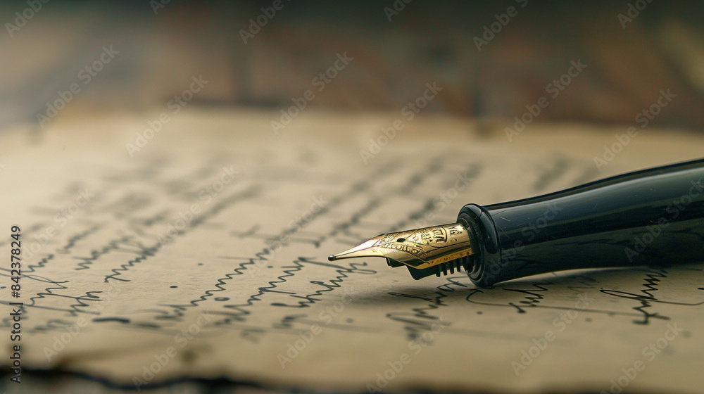 Fototapeta premium A magical pen that writes thoughts and spoken words on paper without using your hand, offering a convenient solution for writing down ideas.