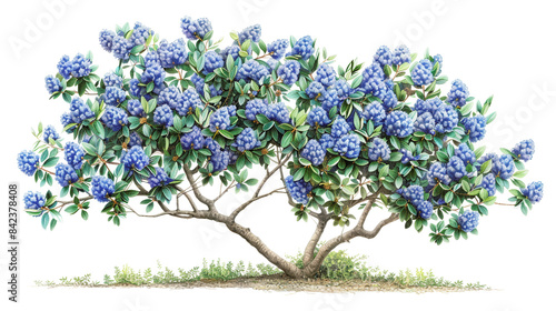 Beautiful blooming bush with vibrant blue flowers and lush green leaves, perfect for garden and landscape design elements.