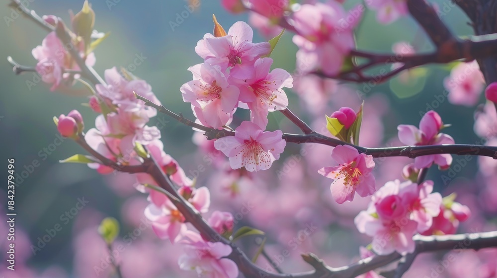 Obraz premium Blooming apricot tree branches adorned with spring blossoms