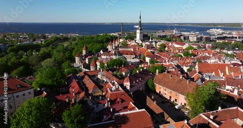 Scenic Aerial View Above Tallinn, Estonia Old Town photo