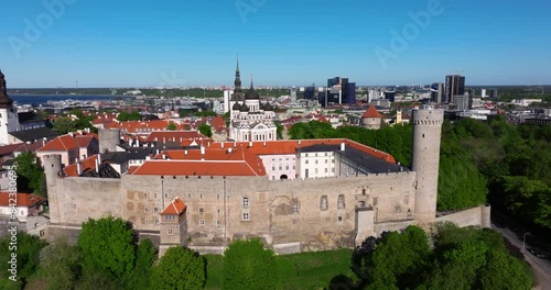 Beautiful Aerial Drone Shot Above Toompea Castle, Tallinn Old Town. Alexander Nevsky Cathedral photo