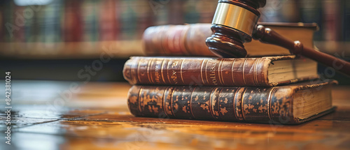 Closeup of a gavel and legal books on a desk
